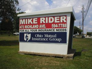 Ohio insurance ad on a bus shelter